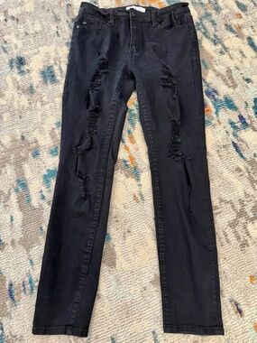 KanCan's Distressed Ripped Solid Black Shredded Grunge Goth denim skinny jeans